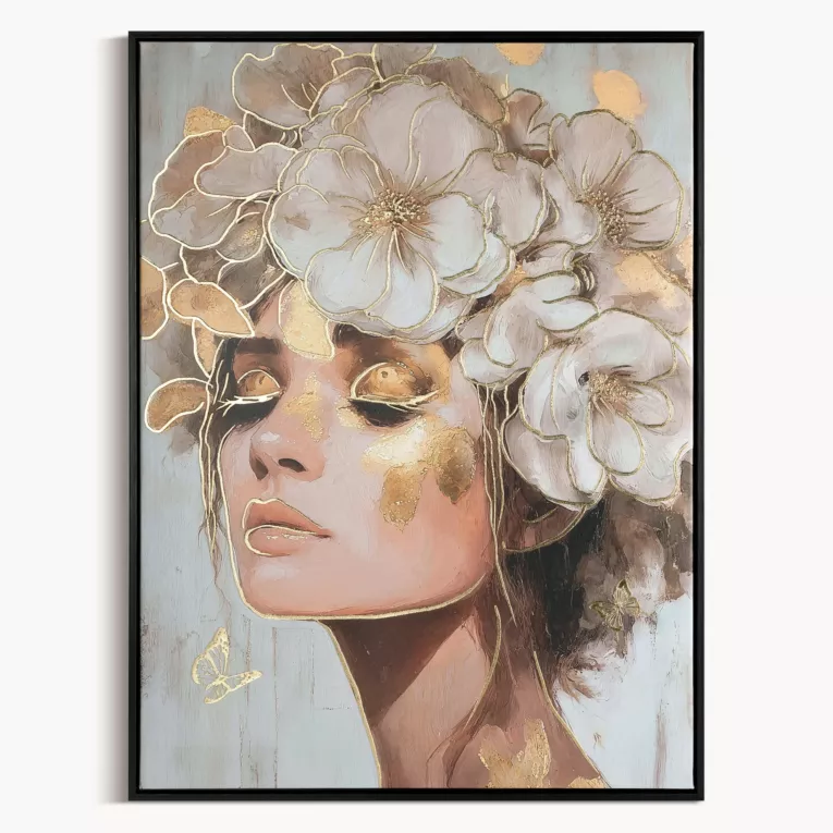 Obraz beżowo, złoty nadruk na płótnie 60x80 cm