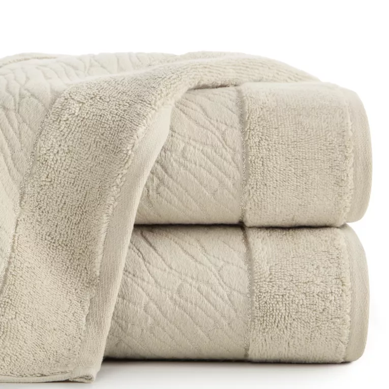 Ręcznik kąpielowy 50x90 cm bawełniany kolor beżowy zdobiony metaliczna nicią 500 g/m2 ROYAL