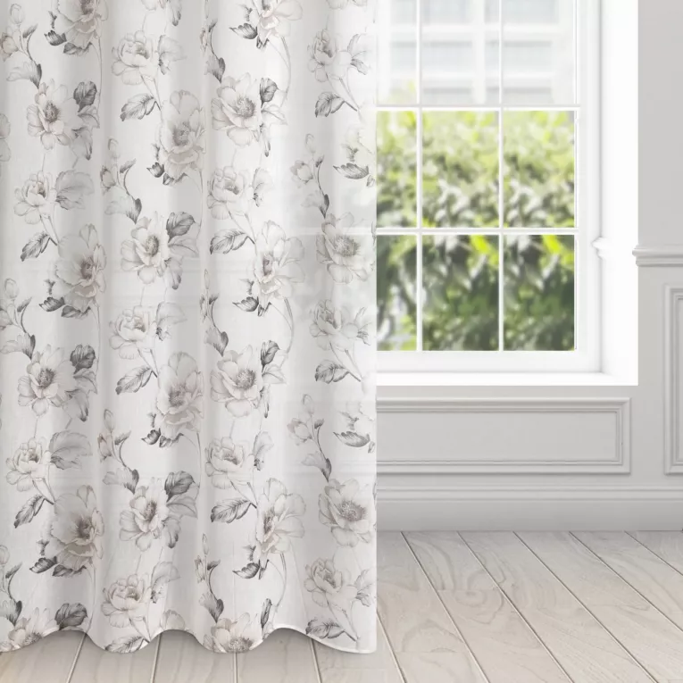 Firana naturalno, beżowa z motywem kwiatowym z etaminy Eurofirany 140x250 cm przelotka BASALA