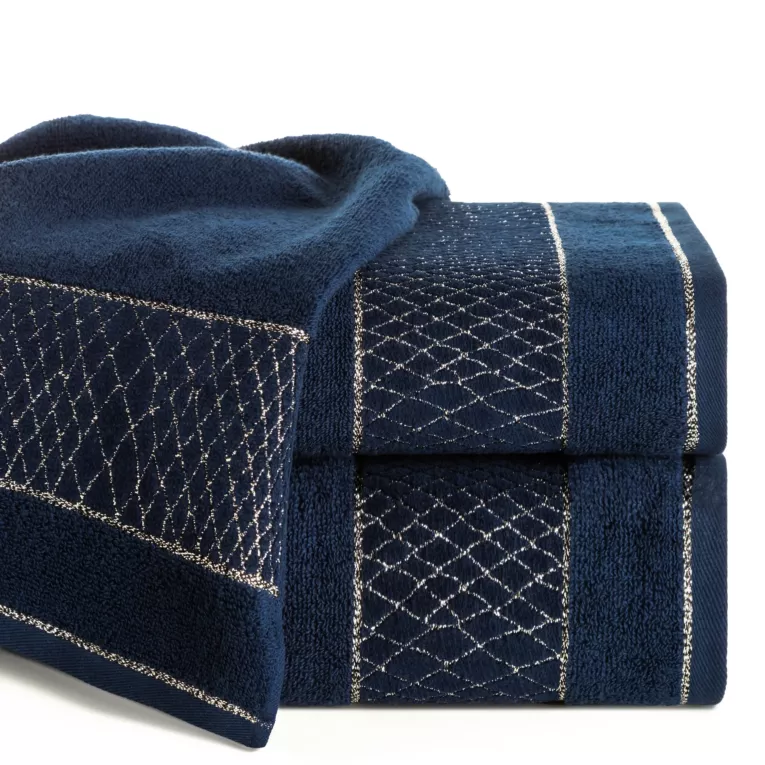 Ręcznik kąpielowy 50x90 cm bawełniany kolor granatowy z geometrycznym motywem 500 g/m2 ROSA