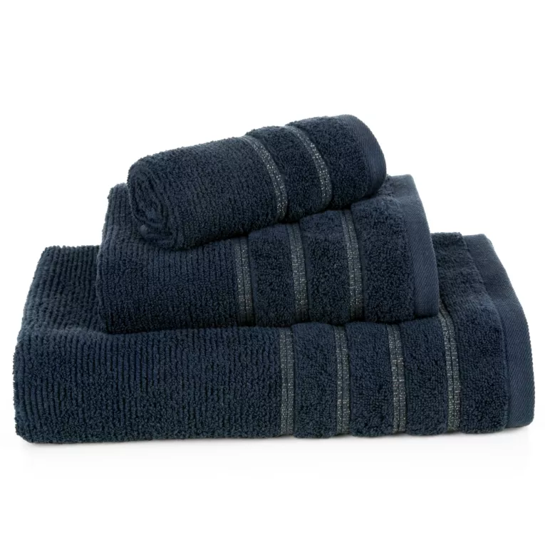 Ręcznik do rąk 30x50 cm bawełniany kolor granatowy w błyszczące paseczki AMIRA