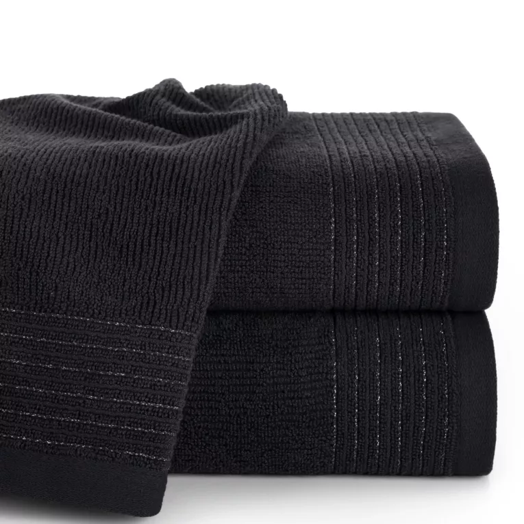 Ręcznik do rąk 30x50 cm bawełniany kolor czarny zdobiony błyszczącą bordiurą 500 g/m2 LARI