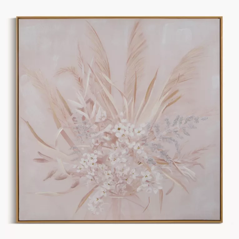 Obraz ręcznie malowany na płótnie bukiet kwiatów z trawą pampasową