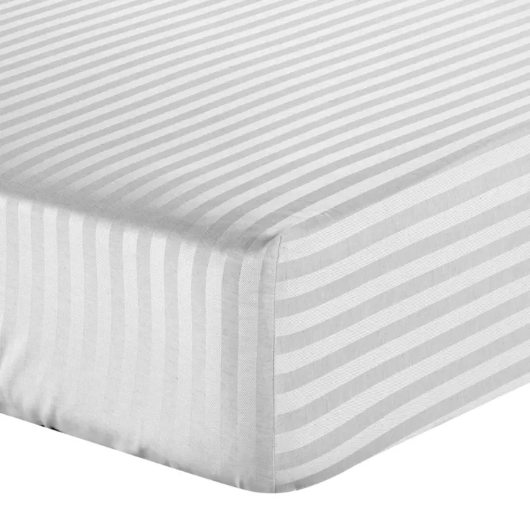 Prześcieradło  z gumką 100x200 cm z bawełny kolor jasnoszary w pasy 125 g/m2