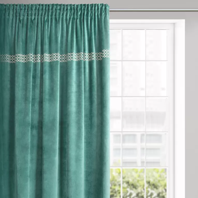 Zasłona zielono, złota welwetowa ze złotymi dżetami 140x270 cm taśma - JOVITA - Diva Line