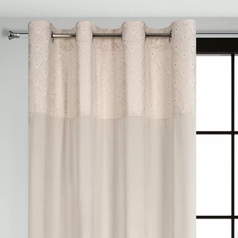 Zasłona kremowa z aplikacją z błyszczącego welwetu 140x250 cm przelotka - AGNES - Design 91