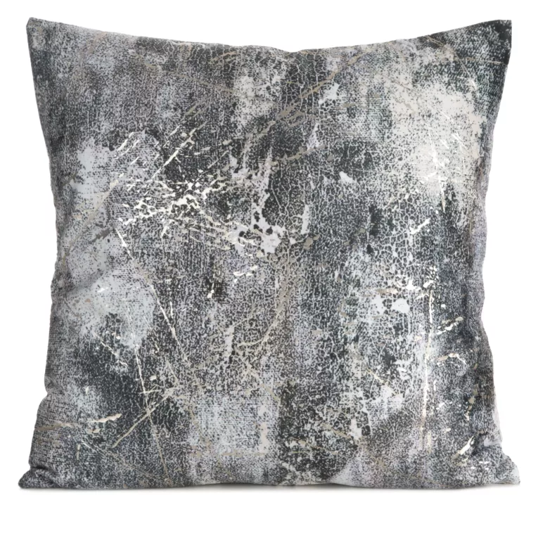 Poszewka na poduszkę 45x45 cm welwetowa szara zdobiona metalicznym wzorem ESTER
