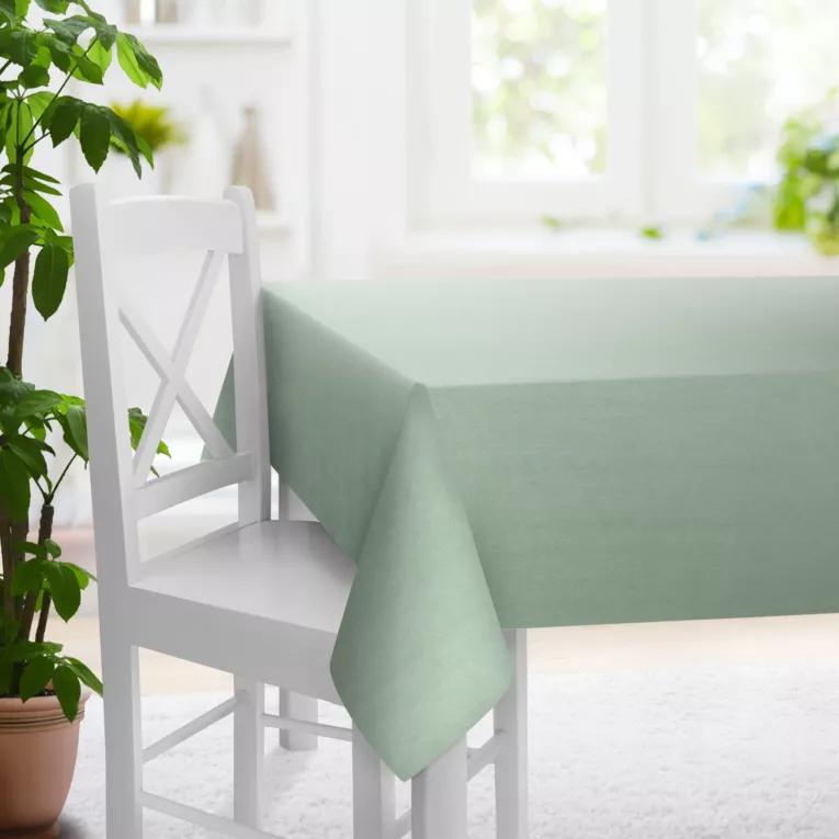 Obrus szyty miętowy z tkaniny strukturalnej z delikatnym połyskiem