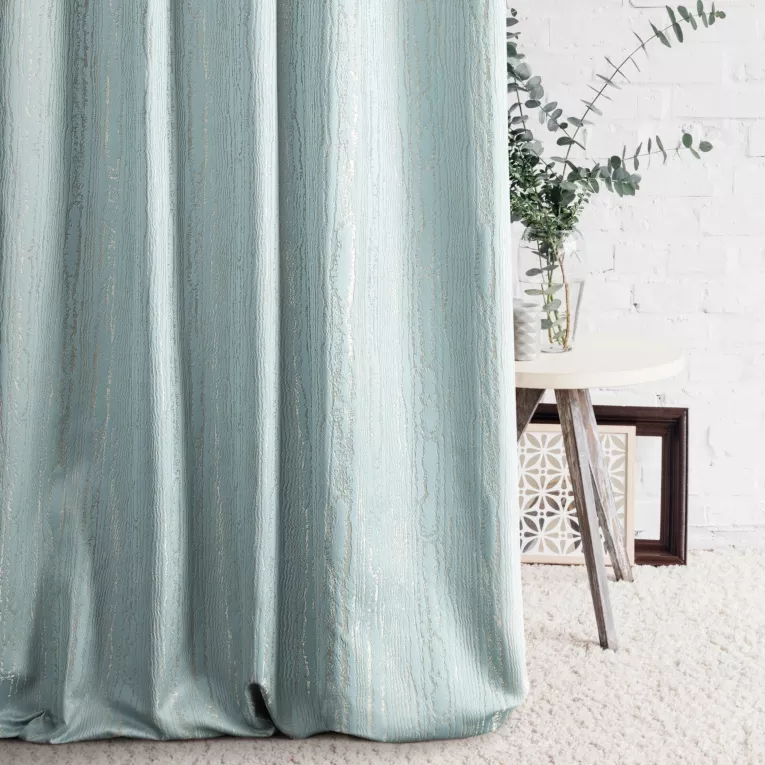 Zasłona szyta na taśmie 5 cm BECKY błękitna w nieregularny marmurkowy wzór z lekkim połyskiem