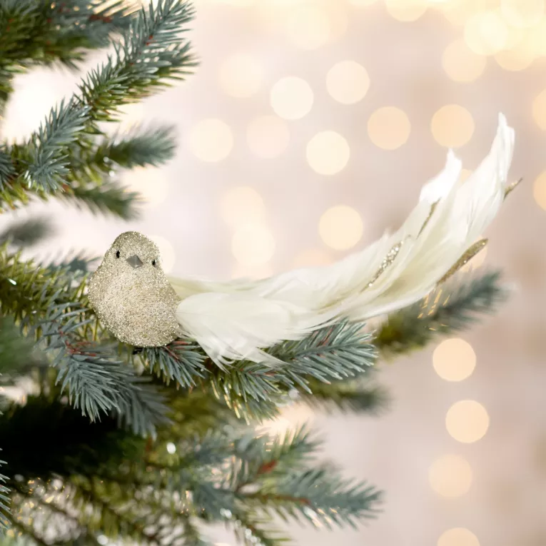 Ozdoba choinkowa PTAK z lśniącego miękkiego materiału, na klipsie