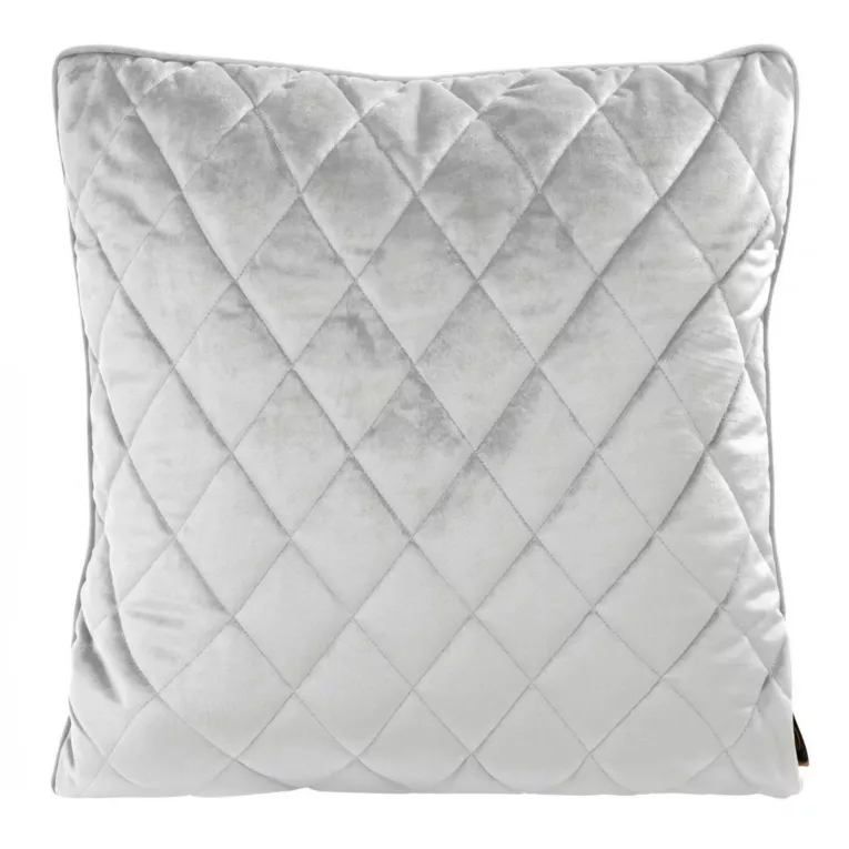 Poszewka na poduszkę 45x45 cm welwetowa, srebrna pikowana we wzór karo z ozdobną wypustką VELVET 27 Eurofirany Premium