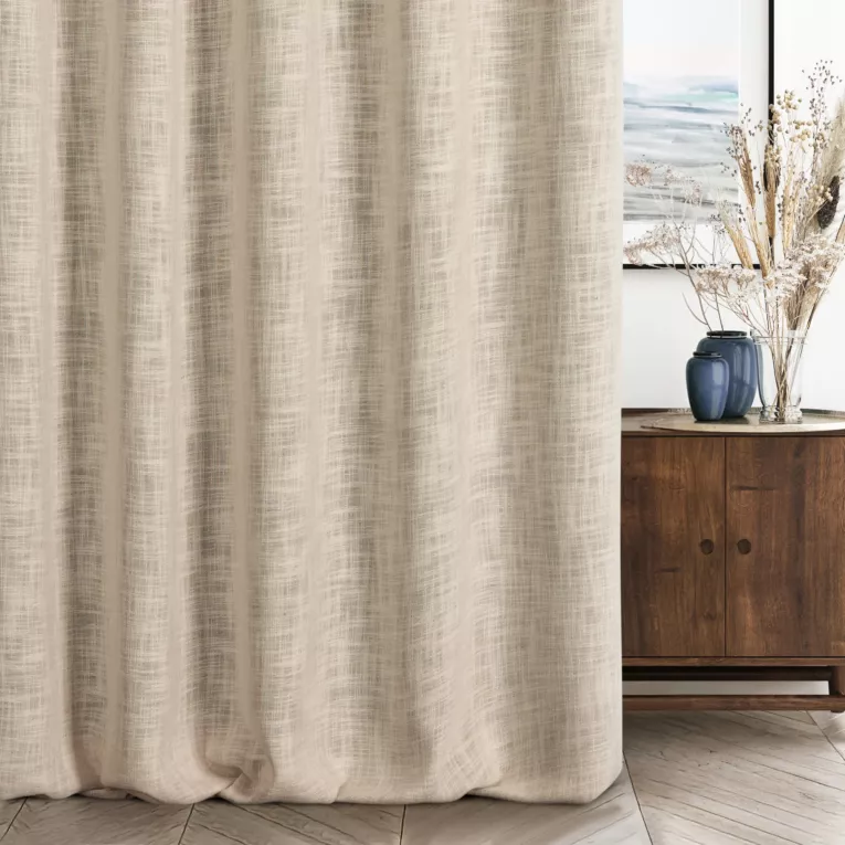 Zasłona szyta na taśmie 5 cm naturalna o naturalnym, luźnym splocie w stylu eko