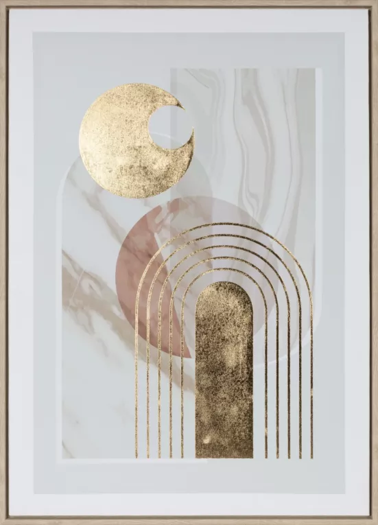 Obraz nadruk na płótnie w stylu boho z akcentami złota oprawiony w ramę