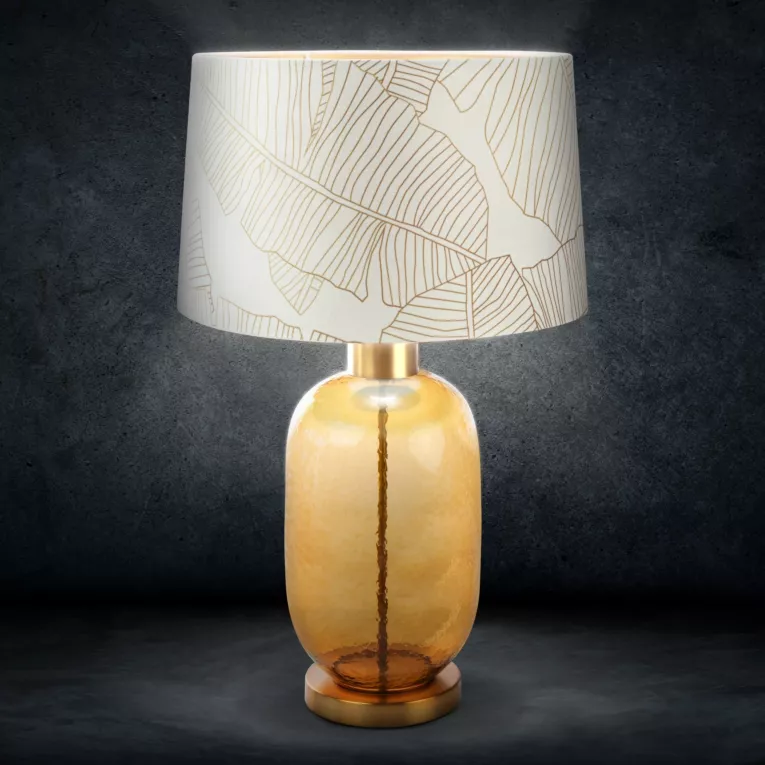 LIMITED COLLECTION Lampa stołowa LUNA 2 z podstawą łączącą szkło i metal oraz welwetowym abażurem BLASK BIELI