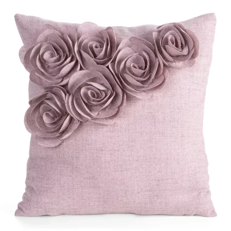 Poszewka na poduszkę 45x45 cm różowa o naturalnym splocie w 3D róże FLORES 7