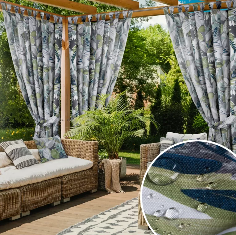 Zasłona zielono, szara z wodoodpornej tkaniny idealna do ogrodu i na taras 155x220 cm szelki/rzep - GARDEN