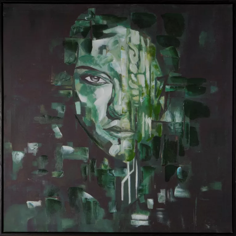 Obraz abstrakcyjny ręcznie malowany na płótnie oprawiony w ramę