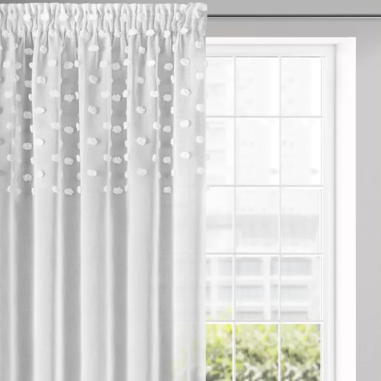 DESIGN 91 Zasłona STELLA zdobiona w górnej części trójwymiarowymi groszkami, półtransparentna