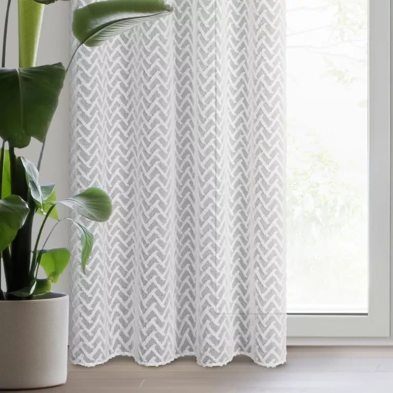 Firana biała z etaminy zdobiona trójwymiarowym wzorem geometrycznym 14x250 cm przelotka MELI