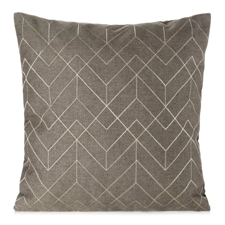 Poszewka na poduszkę 45x45 cm ciemnobeżowa z złotym geometrycznym haftem MILA