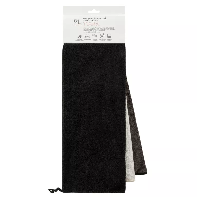 Komplet ściereczek 3 szt 40x40 cm z mikrofibry kolor stalowy,srebrny 300g/m2 TIANA Design 91