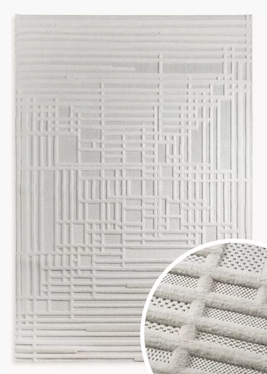 Dywan 80x150 cm kremowo, beżowy strukturalny, wytłaczany z nowoczesnym wzorem geometrycznych linii VENUS 2