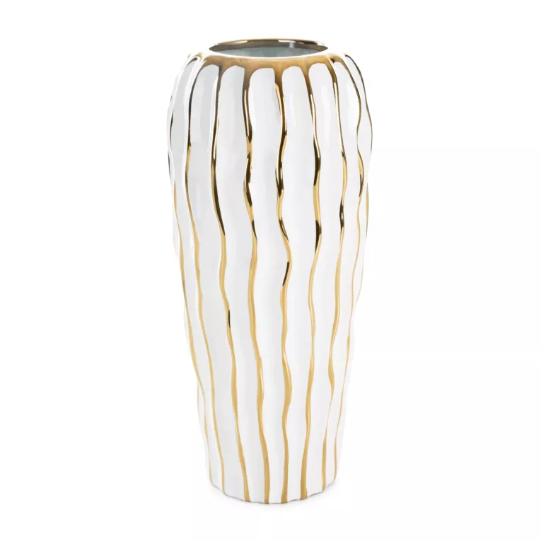 Wazon ceramiczny SAVANA 2 przecierany biało-złoty
