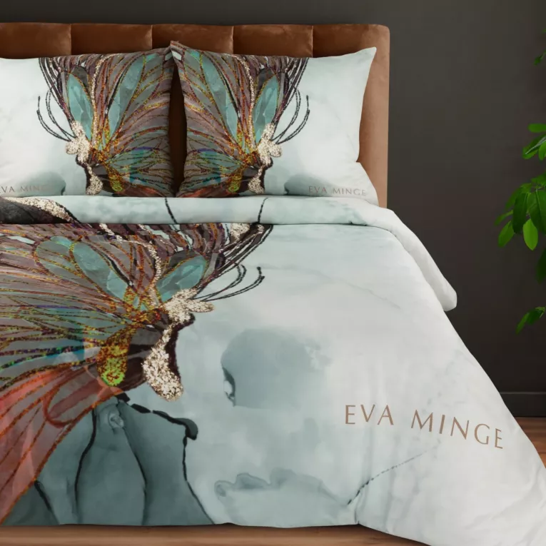 Pościel 220x200 cm z makosatyny bawełnianej kolor biały, miętowy z designerskim wzorem EVA 12 Eva Minge