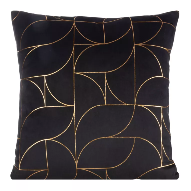 Poszewka na poduszkę 40x40 cm welwetowa czarna z asymetrycznym złotym nadrukiem EVI