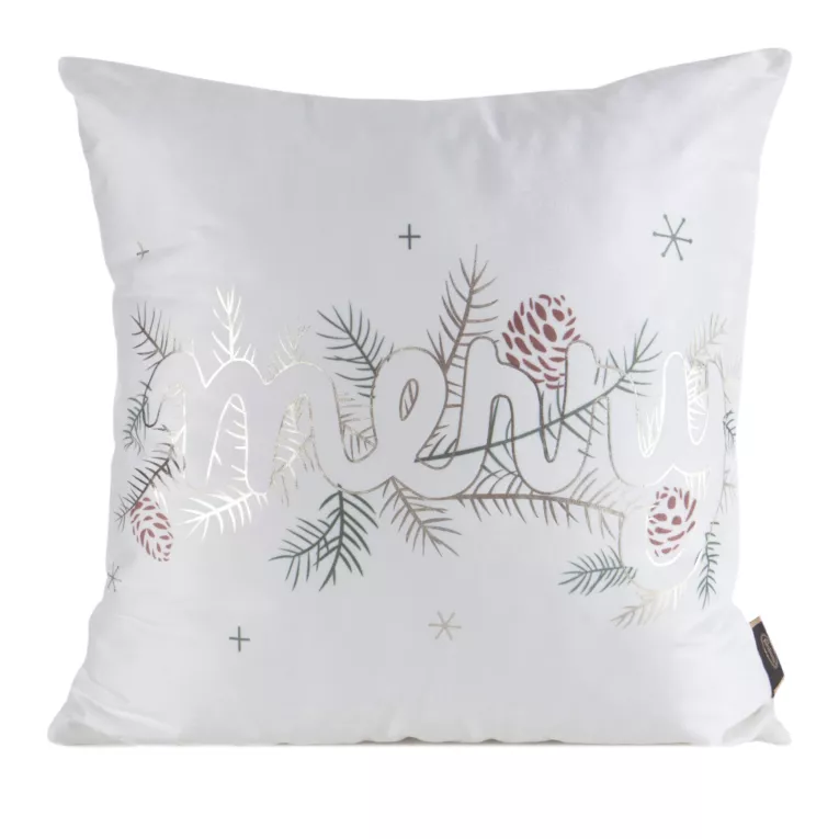 Poszewka na poduszkę świąteczna 45x45 cm welwetowa biało, złota z lśniącym nadrukiem