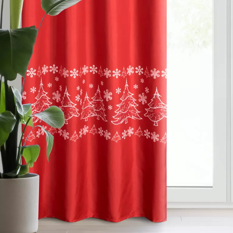 Zasłona czerwono, biała świąteczna 140x250 cm przelotka - RUBI