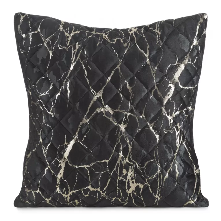 Poszewka na poduszkę 45x45 cm welwetowa czarna, pikowana metodą hot press zdobiona błyszczącym nadrukiem marmuru BLINK 44