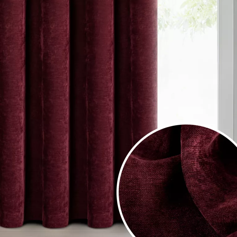 Zasłona bordowa z szenilowej tkaniny 140x250cm przelotki - VANI