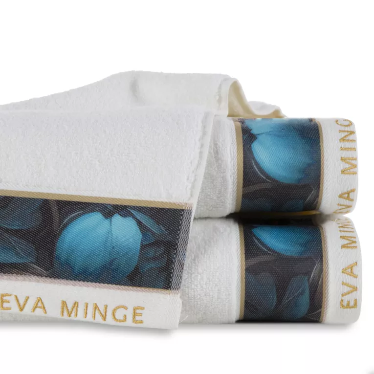 Ręcznik do rąk 30x50 cm bawełniany kolor biały,niebieski z designerską bordiurą 500 g/m2 Eva Minge