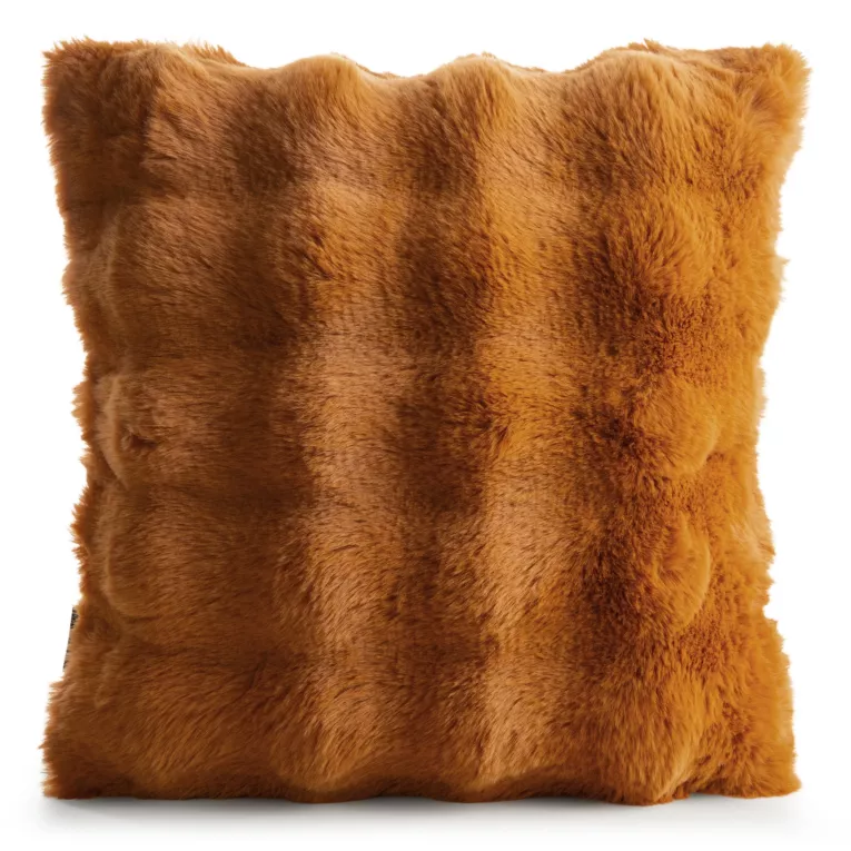 Poszewka na poduszkę 45x45 cm z futerka kolor miodowy zdobiona efektem 3D LILY