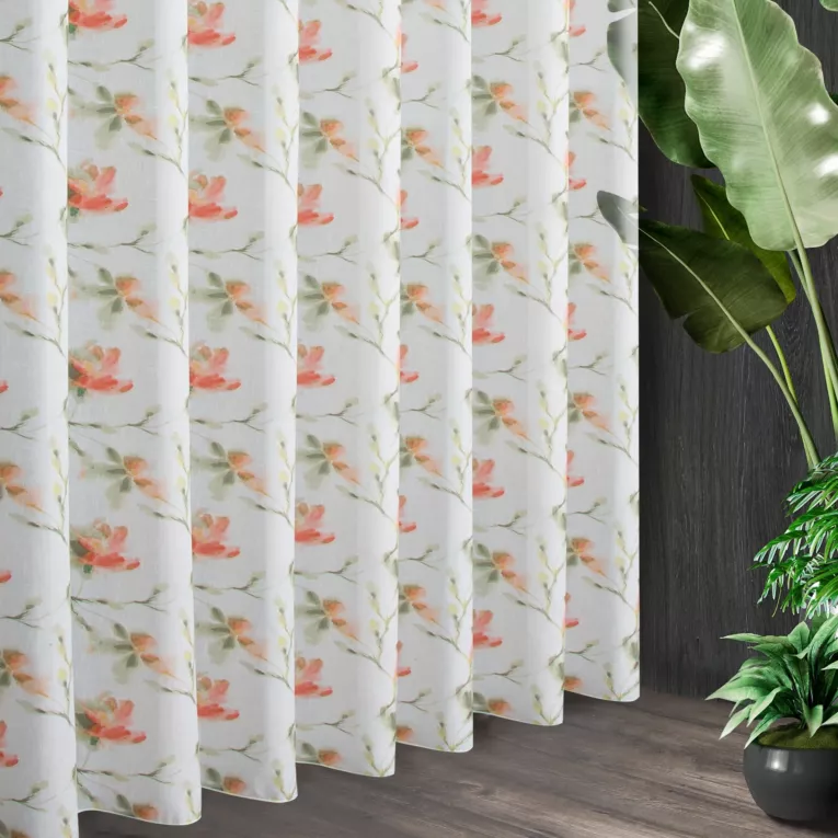 Tkanina firanowa z etaminy z nadrukiem wiosennych kwiatów
