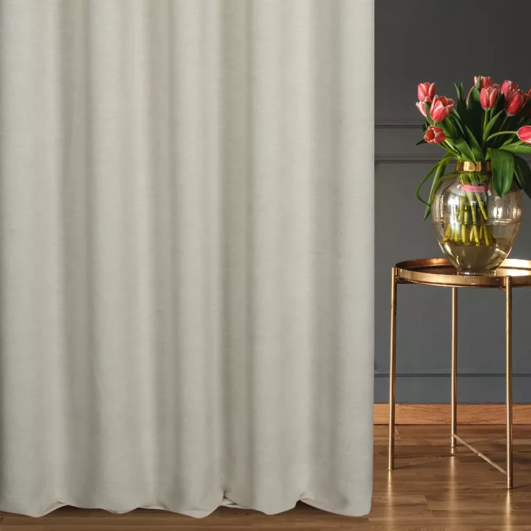 Zasłona szyta na taśmie 5 cm kremowa z tkaniny szenilowej z efektem melanżu