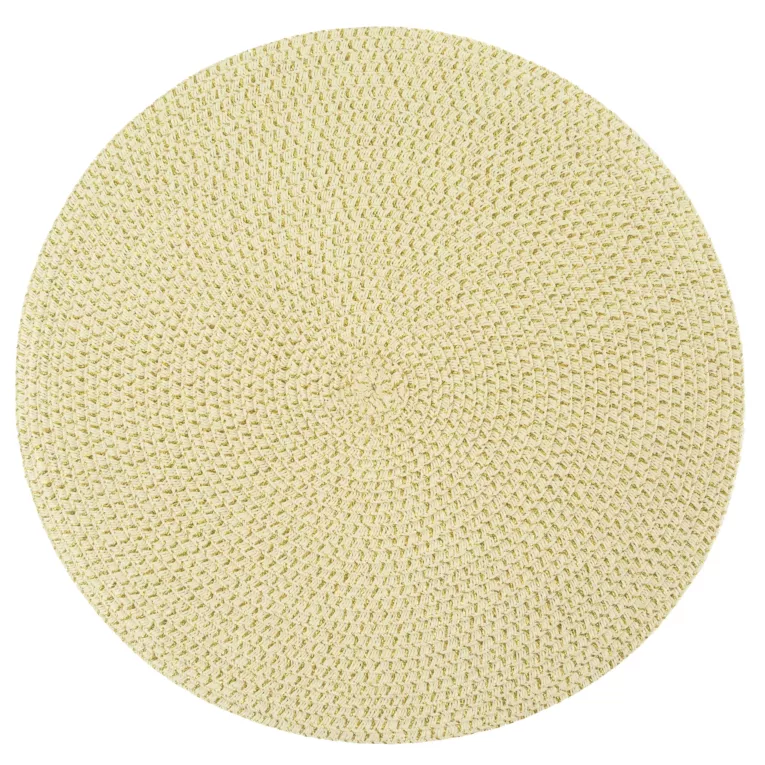 Podkładka okrągła na stół beżowa średnica 38 cm LARISA o ozdobnym splocie przetykanym złotą nicią