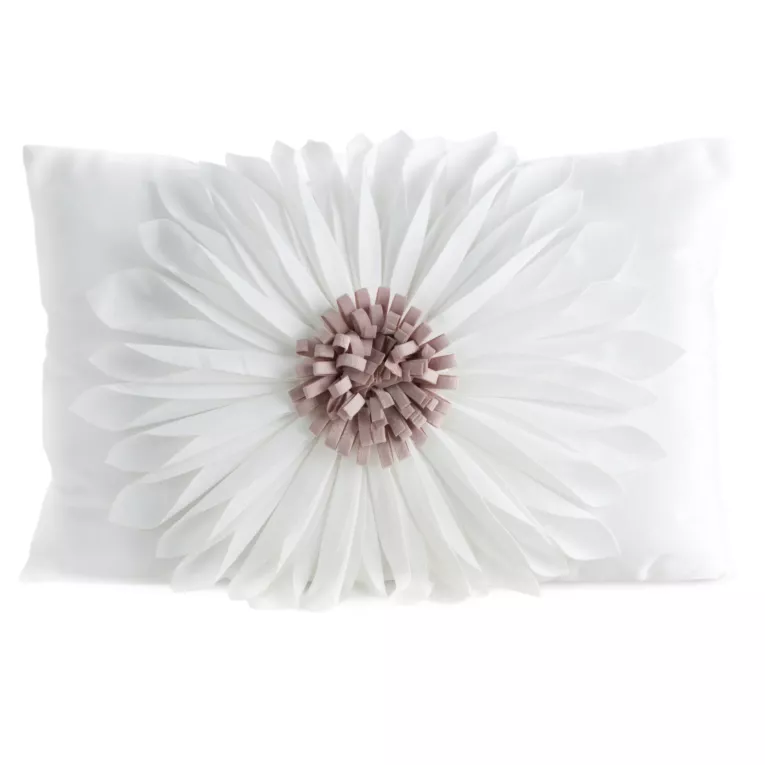 Poszewka na poduszkę 30 x 50 cm z welwetu kolor kremowo, pudrowy zdobiona dużym kwiatem 3D FLORES 3