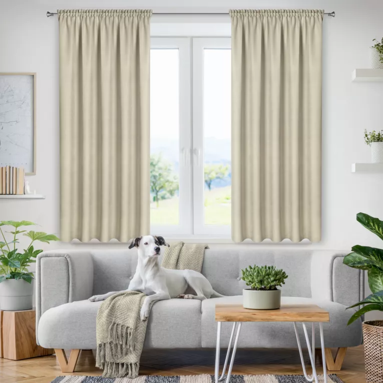 Zasłona jasnobeżowa z tkaniny welurowej 140x140 cm tunel Dora