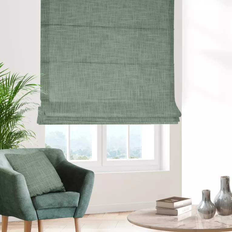 Roleta rzymska miętowa o naturalnym, luźnym splocie w stylu eko