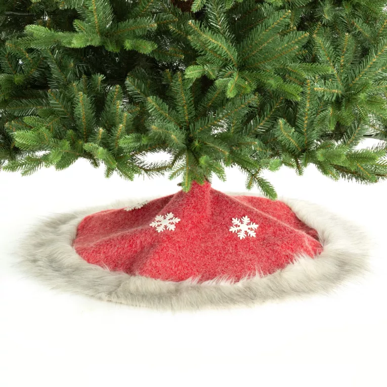 Okrągły dywanik pod choinkę z filcowej tkaniny obszyty futerkiem