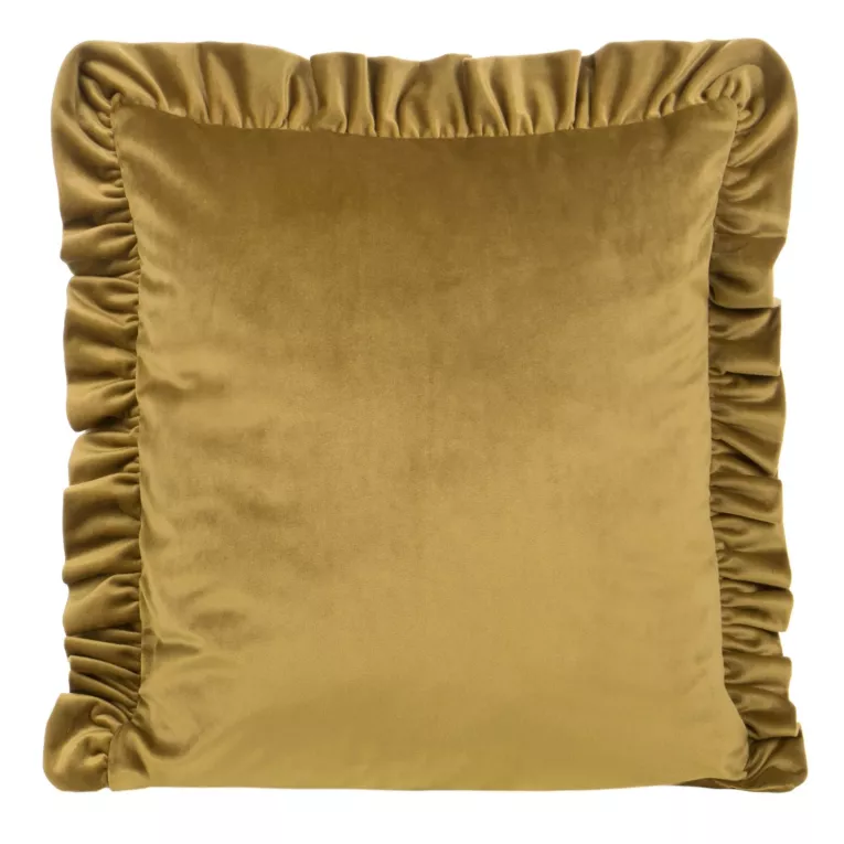 Poszewka na poduszkę 45x45 cm welwetowa kolor złoty zdobiona na brzegach falbanami VELVET 25 Eurofirany Premium