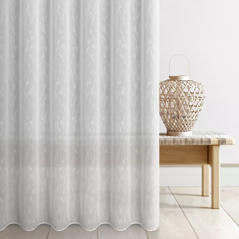 Tkanina firanowa gładka, matowa, lekki batyst, w stylu eko, o niestandardowej wysokości 360 cm wykończony obciążnikiem