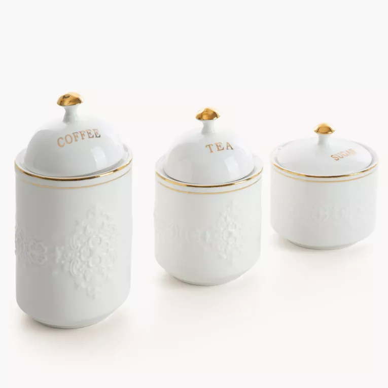 Komplet 3 szt. pojemników z złotymi akcentami OLIVIA  - kolekcja AMAROSA
