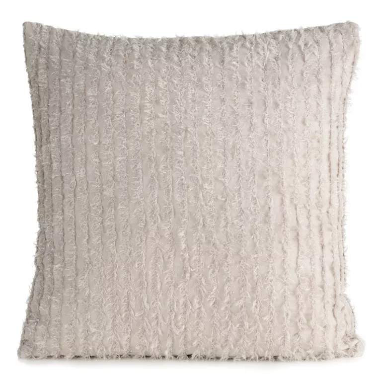 Poszewka na poduszkę 45x45 cm z tkaniny szyfonowej kolor beżowy zdobiona moherową nicią SELMA Eva Minge