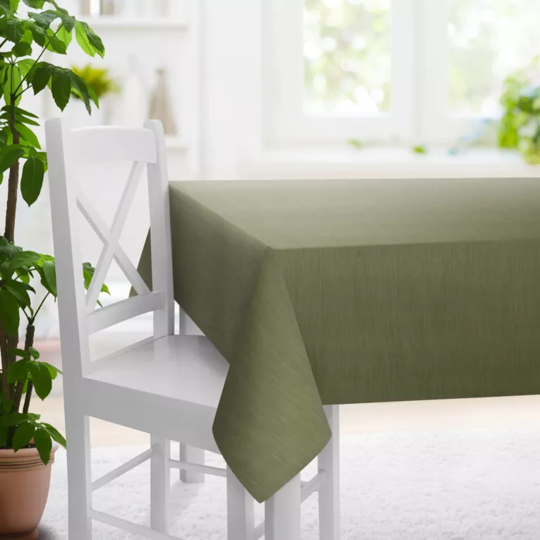 Obrus szyty oliwkowy z miękkiej tkaniny o naturalnym splocie w stylu ekologicznym