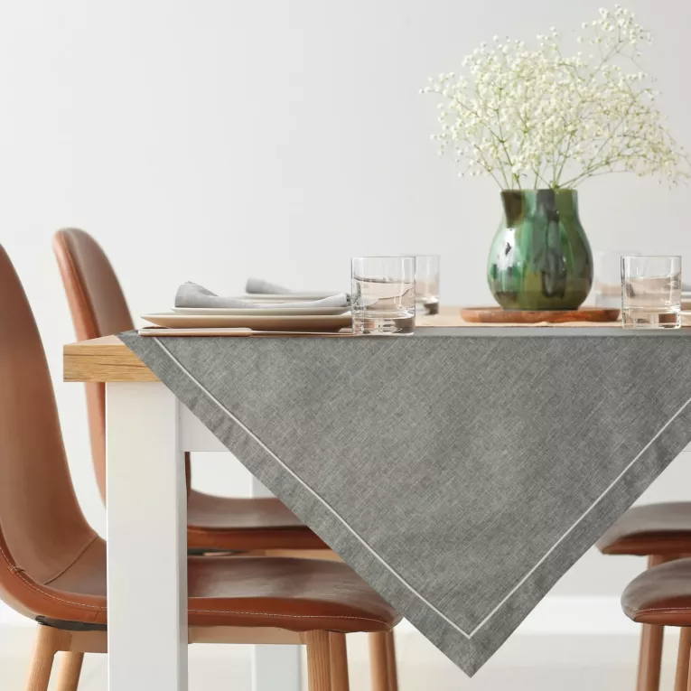 Bieżnik na stół biało, popielaty 85x85 cm MEGI zdobiony lamówką