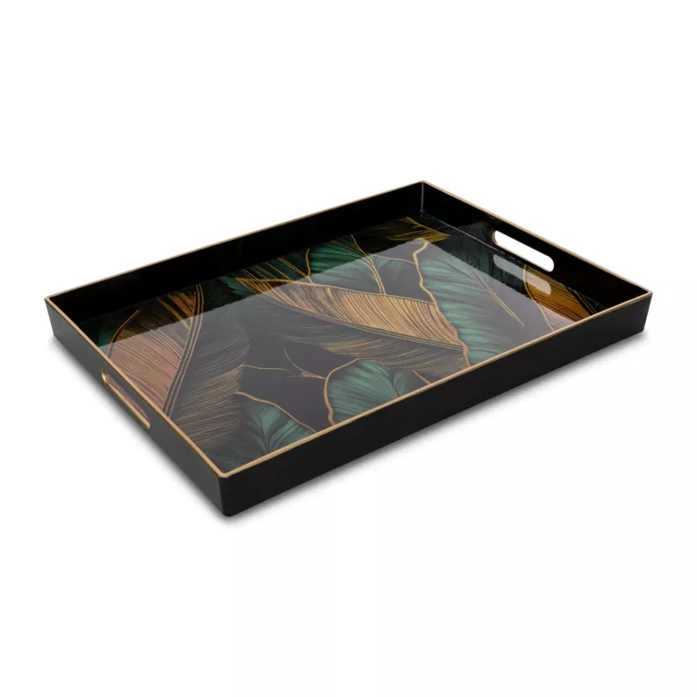 Prostokątna taca dekoracyjna DORIAN z nadrukiem egzotycznych liści