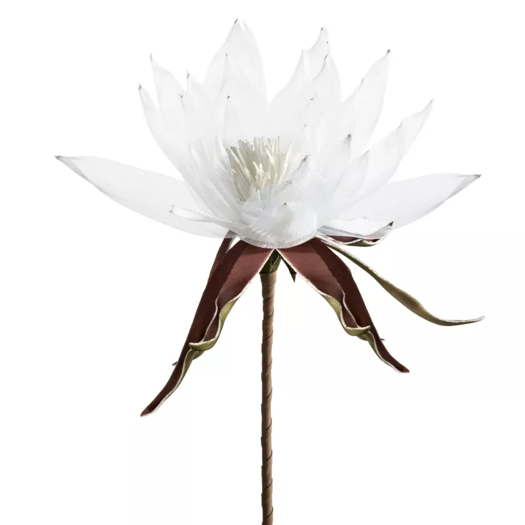 Kwiat sztuczny biały wykonany z organzy 90 cm
